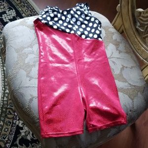 Red and black polkadots active wear suit